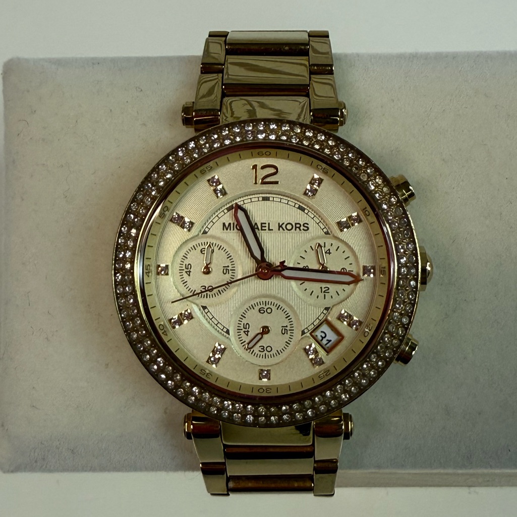 Michael Kors Parker Chronograph Gold Tone Watch New Battery